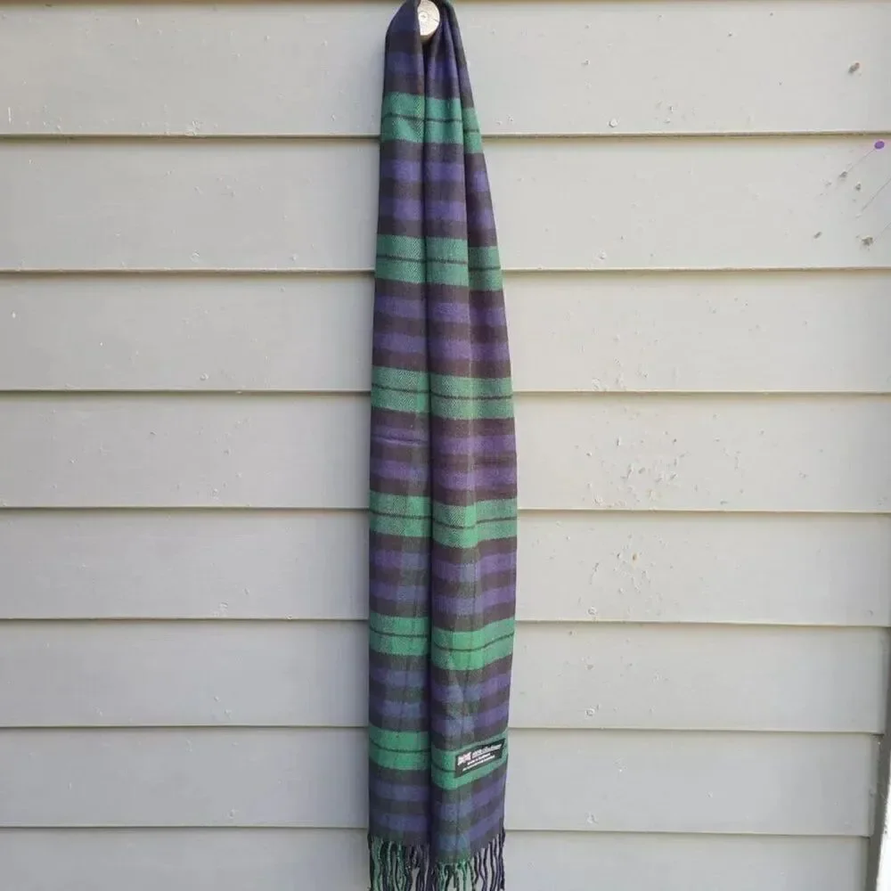 100% Cashmere Blue Green Tartan Scarf made in Scotland NEW!